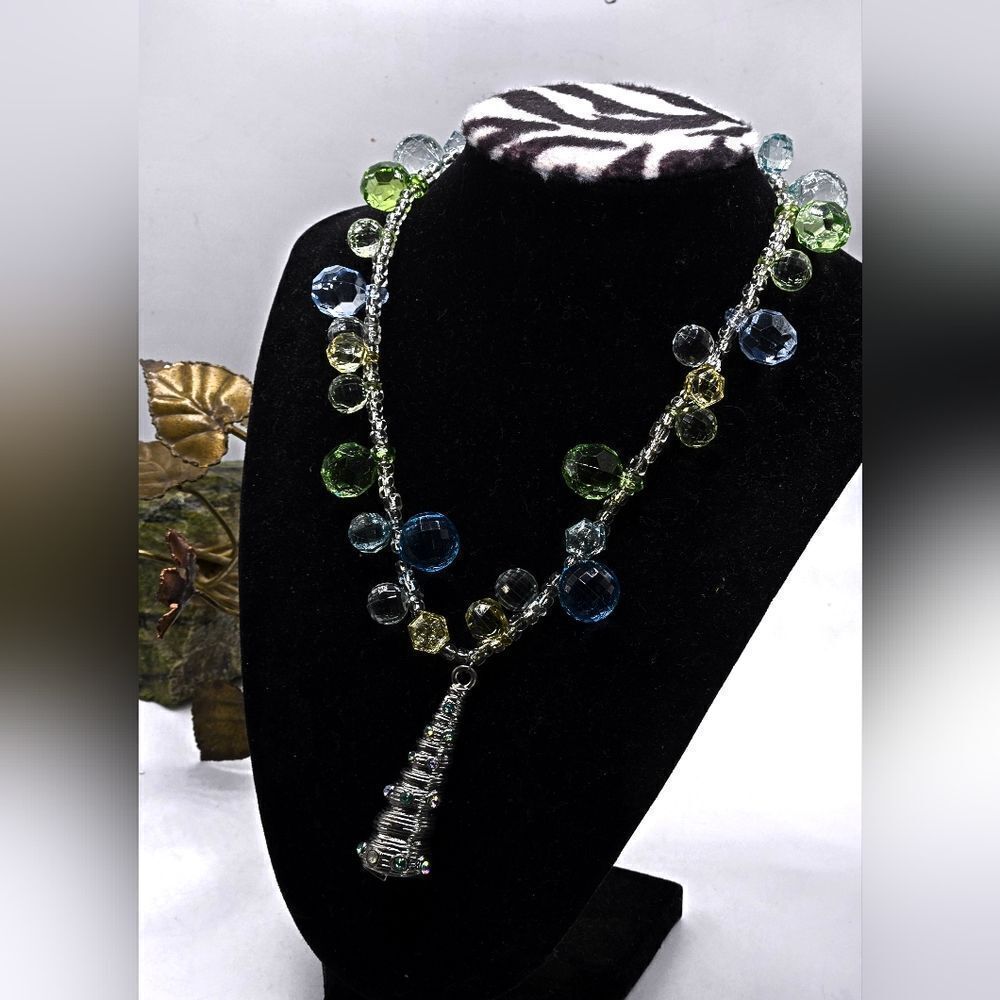 "5/$40" Whimsical Bauble Bead Silvertone Pendant Charm Toggle Necklace